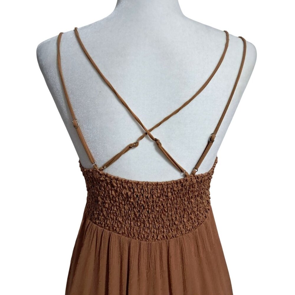 Y2K Justify L Rust Brown Leaf Lace Fairycore Boho Ruffle Mini Sundress Back - Picture 9 of 11